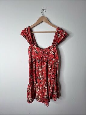 Free People Red Floral Smocked Top